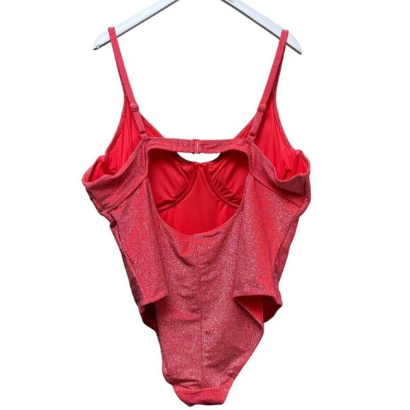 Good American Anthropologie Plus Size 4X Swimsuit Sparkle Demi-Cup Coral NWT - Picture 4 of 13
